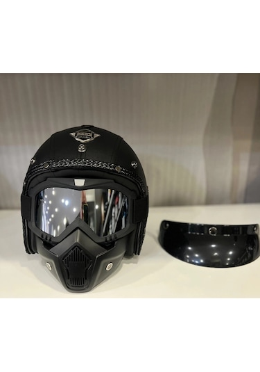 Kask Tex 701 Jyt Siyah Deri + Kask Maskeli