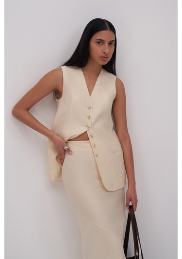 Ekru Luciano Maxi Etek Ekru