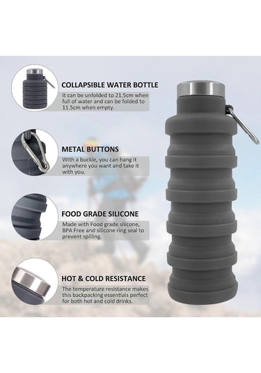 2025 Katlanabilir Su Bardağı 500ml , 1 Adet Gıda Sınıfı Silikon Su Bardağı, Taşınabilir Spor Su Bardağı, Sızdırmaz Tekrar Kullanılabilir Su Bardağı Siyah Çok Renkli
