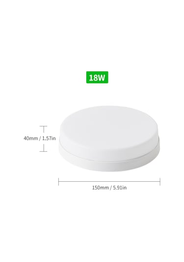 Konesam 18w 6500-7000k Beyaz Işık Yuvarlak Tavan Lambası, Ac85-265v Girişi, 1620lm Parlaklık, Pp&pc Malzeme, Ip20 Koruma Beyaz