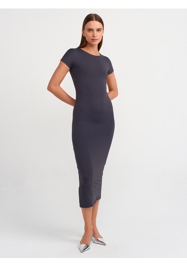 Dilvin Bisiklet Yaka Uzun Elbise Antrasit