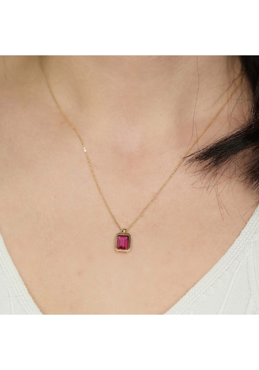 Lal Taşlı Gümüş Kolye Gm09