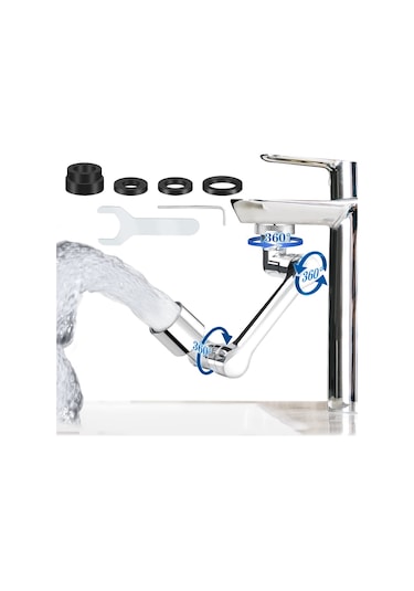 Qianfan 1080 Derece Dönebilen Musluk Uzatma, Evrensel Büyük Gümüş