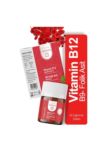 Erbatab Vitamin B12 Folik Asit B9 Takviye Edici Gıda 30 Çiğneme Tablet