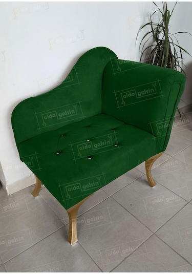 Yeni Model Ters Kol Tekli Köşe Koltuğu Josefin Bench Gold Ayak Yeşil