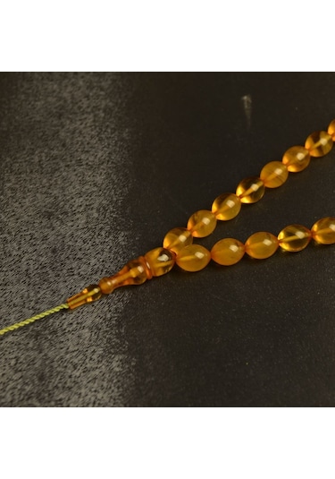 Arpa Kesim 10x7 Mm Sistem İmzalı Ateş Kehribar Püsküllü Tesbih Sarı