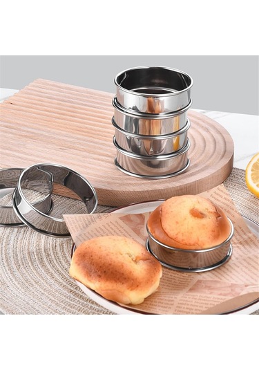 Kangvka 8 Adet 10 Cm Gümüş Renk Paslanmaz Çelik Pasta Kalıbı, Çift Kenarlı Tart Formu, Hamur Şekillendirici, Fırın Ve Lavabo Uygun, Pişirme Aletleri Seti Gümüş