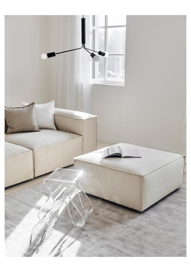 Mode Soft Puf 01 Kırık Beyaz Keten Kumaş İşbir Sünger