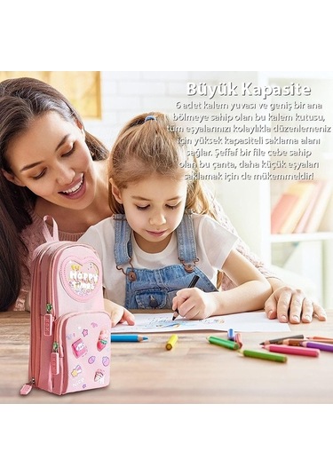 Mufunye Büyük Kapasiteli Kawaii Kalem Kutusu - Sevimli 3 Bölmeli Kırtasiye Saklama Kutusu, Mor Model B Mor