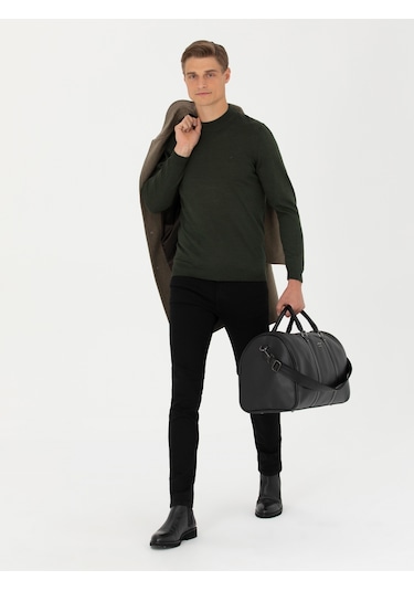 Cacharel Haki Slim Fit Çeyrek Balıkçı Yaka Triko Kazak Yesıl