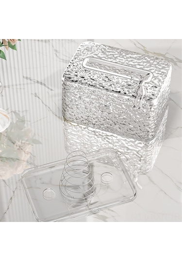 Kosona Ev Ofis Masaüstü Buz Desenli Şeffaf Plastik Mendil Kutusu - Tavşan Desenli, Dayanıklı, Kolay Erişimli Saklama Kutusu
