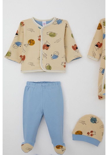 Breeze Erkek Bebek Hastane Çıkışı 8 Li Sevimli Hayvancıklar Desenli 0-3 Ay, Bej Bej