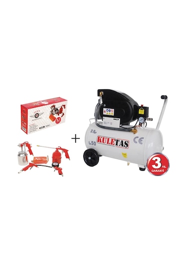 Kuletaş 50 Litre Hava Kompresörü 2 Hp + Süper 5 Li Havalı Alet Seti