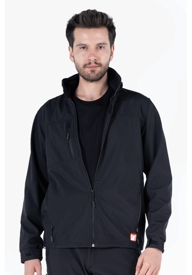 Gizli Kapüşonlu Softshell Mont Siyah