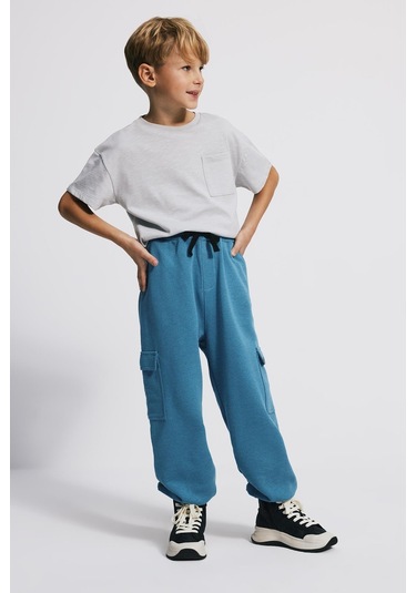 Kids Boy Kargo Cepli Loose Fit Mavi Jogger Mavi