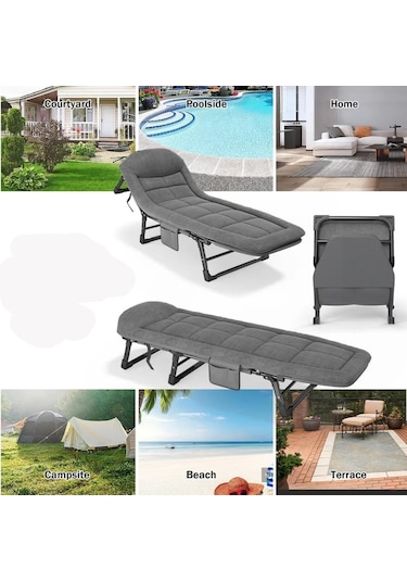 Kampet 5 Kademe Ayarlanabilir Kamp Yatağı Şezlong Kamp Sandalyesi - Gri