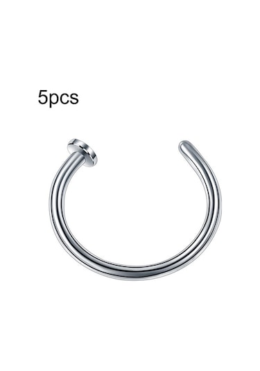 Flybuy 5'li Paslanmaz Çelik Burun Halkası, Dudak Bandı, Küpe - 1.0x8+2, Gümüş Renk Çok Renkli