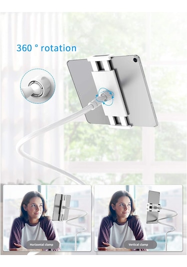 Tablet Akıllı Telefon Desteği Çift Kullanımlı Çevrimiçi Ipad Uyku Kolu İçin Ders Desteği 360 Döndürme Uyumlu 4-10,6 İnç - Gümüş Ve Beyaz