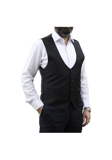 Mentor Regalo Erkek Yelek U Yaka Cepken Siyah 50161