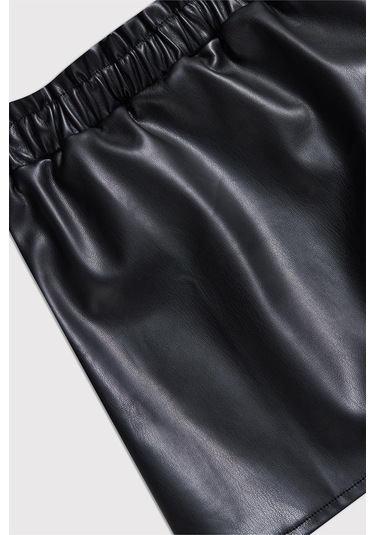 Kids Girl Deri Efektli Mini Siyah Etek Siyah