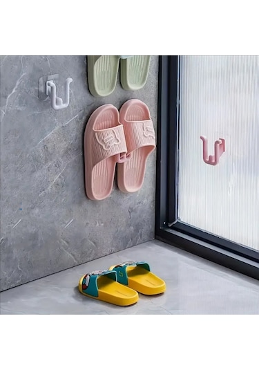 Plastik Yapışkanlı Banyo Hol Terlik Askılığı Al4469-4 Adet Beyaz