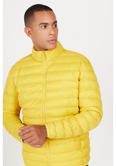 Erkek Sarı Standart Fit Normal Kesim Dik Yaka Mont Sarı