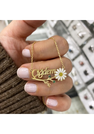 Gümüş İsimli Mineli Papatya Kolye Gold
