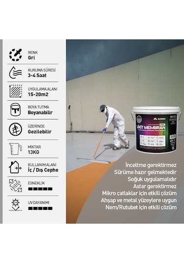 Alkoru 10 Adet 13 Kg Gri Likit Membran Avantaj Paket