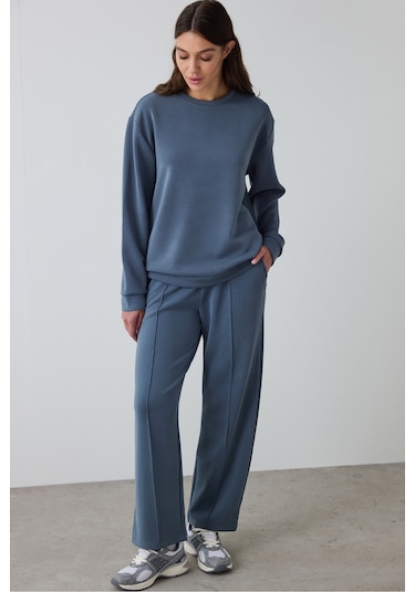 Penti Koyu Gri Bisiklet Yaka Oversize Kısa Modal Sweatshirt