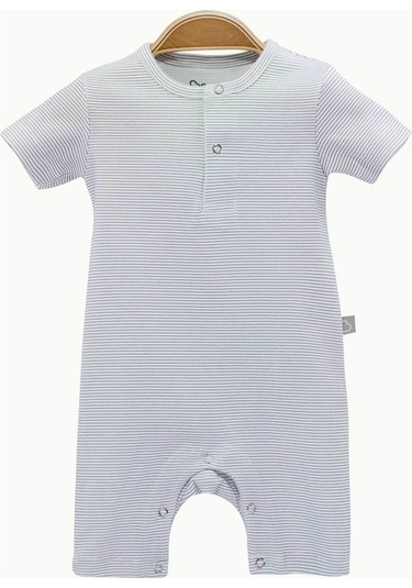 Boumini Bebek Kısa Kollu Şort Tulum Gri Çizgili Doğal Kumaş Pamuk