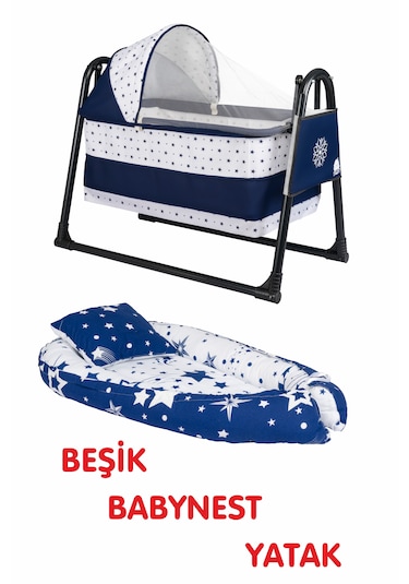 Özbay Btrend Babynest Yatak Ve Yastık+ Sallanır Sepe Lacivert