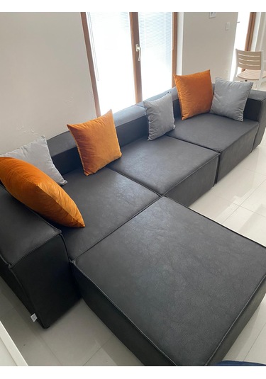 Mode Soft Köşe Koltuk Takımı 4 Modül 13 Koyu Antrasit Nubuk Kumaş