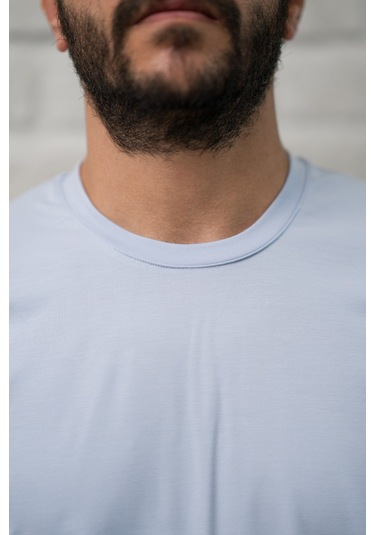 Paul Martin Slimfit Fit Bisiklet Yaka Rayon Kumaş Full Likralı T-shirt Buz Mavisi