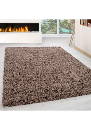 Yüksek Tüylü 30 Mm Hav Yüksekliğinde Düz Mokka Açık Kahverengi Renkli Shaggy Halı