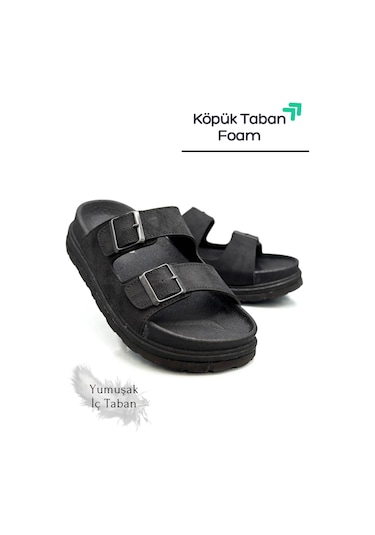 2161 Çift Tokalı Tam Anatomik Tabanlı Günlük,umre Ve Hac İçin Uyumlu Erkek Terlik Siyah
