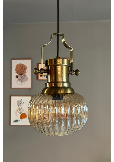 Mola Cam Bal Rengi Tekli Avize Silindir Eskitme Başlık Retro Sarkıt Lamba Restoran Salon Aydınlatma Bal