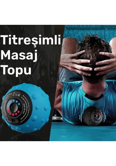 Dashanshop Mavi 5 Hızlı Yüksek Yoğunluklu Şarj Edilebilir Titreşimli Masaj Topu Kas Fitness Servikal Omurga Bel Ayak İçin Elektrikli Yoga Topu Mavi