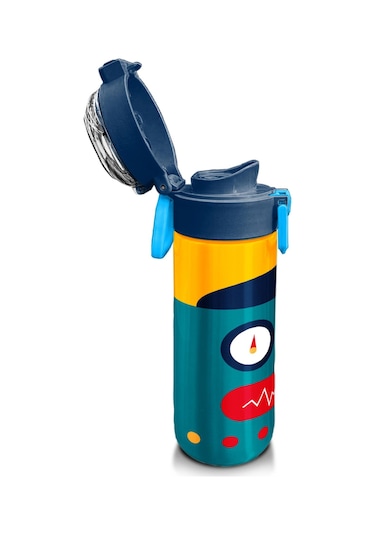 Coral High Kids Lacivert Çivit Robot Desenli Pipetli Ve Direkt İçim Çelik Termos 500 Ml 31918 Lacivert