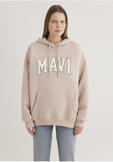 Mavi - Mavi Logo Baskılı Kapüşonlu Bej Sweatshirt 1600361-70043 Bej