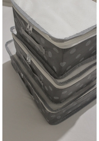 Adarya Home Puantiye Desen Valiz Düzenleyici Bavul İçi Organizer Set 6'lı Antrasit