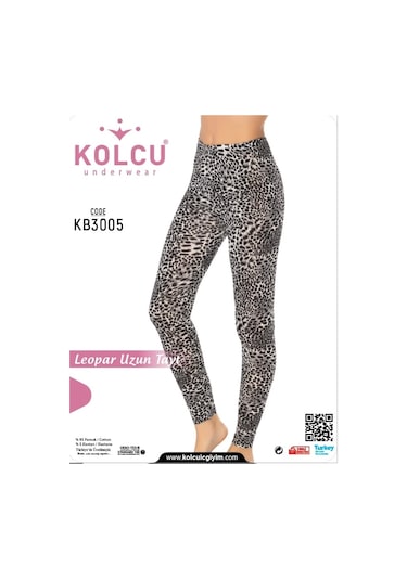 Kolcu Kar Leoparı Desenli Likralı Uzun Kadın Tayt - Kb3005 Siyah Beyaz Leopar Çok Renkli
