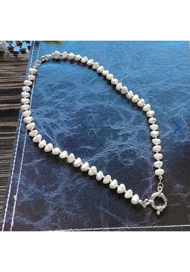 Gümüş Renk Kadın Barok Kilit Dümen Incili Kolye Gümüş