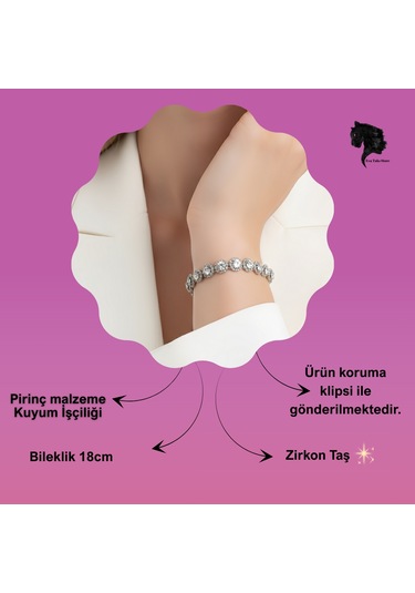 Eva Takı Store Çiçek Model Elmas Görünümlü Silver Renk Bileklik Gümüş