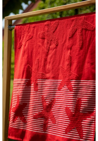 Menderes Home Cotton Collection Bukle Plaj Havlusu Yıldız Kırmızı