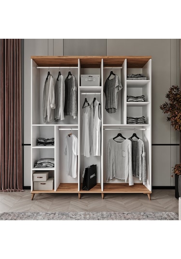 Bohem 5 Kapaklı Komple Mdf Gardırop - Elbise Dolabı