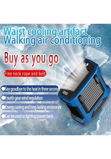 Xuweiwei Taşınabilir Bel Fanı 8000 Mah Büyük Kapasite Mavi 4 Rüzgar Hızı Boyun Ve Bel Kayışlı Ev Ofis Mutfak İçin 3ü1 Arada Usb Şarjlı Desk Fan