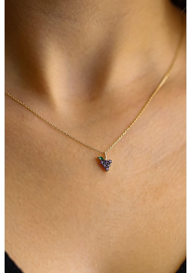 Mor Taşlı Üzüm Altın Kolye