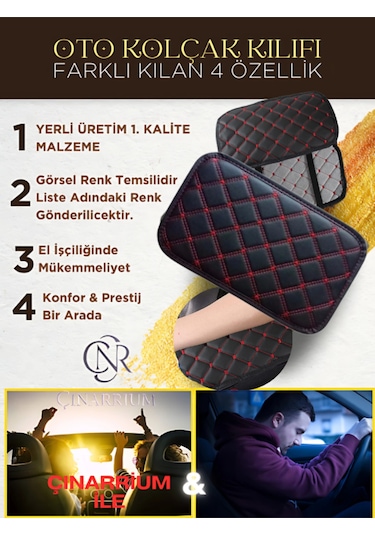 Kia Sportage 2004-2010 Deri Oto Kolçak Kılıfı, Kaliteli Süngerli Kırmızı Nakışlı.