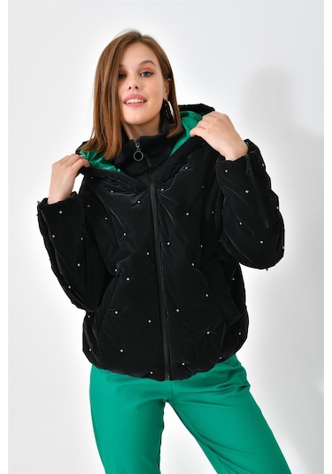 Ftz Women Kadın İnci Detaylı Mont Siyah Rbn4047-siyah Siyah