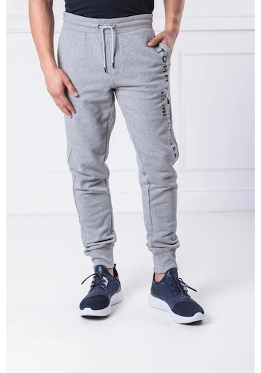 Tommy Hilfiger Erkek Alt Eşofman Yazı Logo Nakışlı Gri